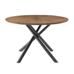 English Elm 53.14'' Round Mdf Walnut Dining Table with Geometric Iron Cross Leg Base for Modern Living W876S00222