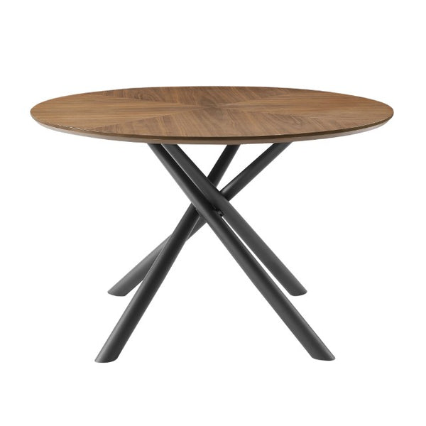 English Elm 53.14'' Round Mdf Walnut Dining Table with Geometric Iron Cross Leg Base for Modern Living W876S00222