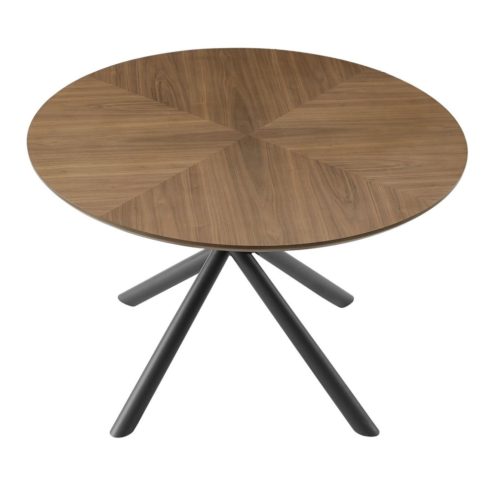 English Elm 53.14'' Round Mdf Walnut Dining Table with Geometric Iron Cross Leg Base for Modern Living W876S00222