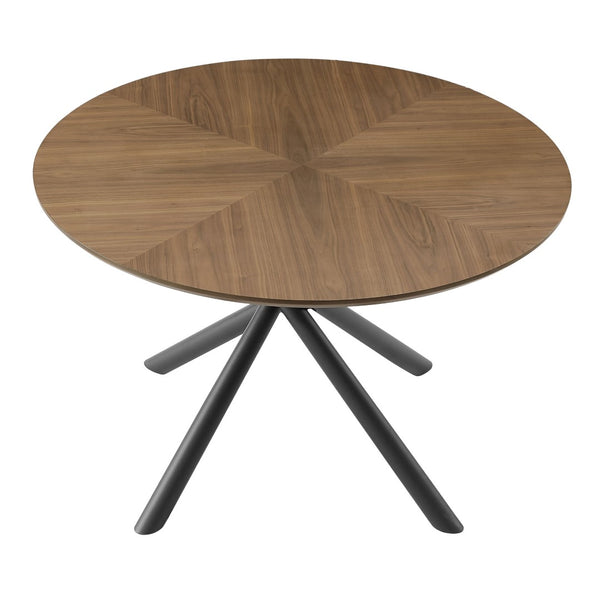 English Elm 53.14'' Round Mdf Walnut Dining Table with Geometric Iron Cross Leg Base for Modern Living W876S00222