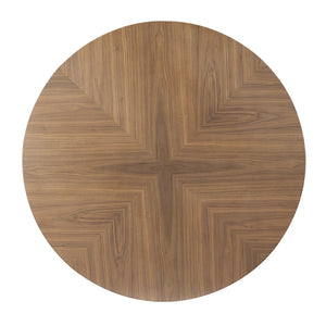 English Elm 53.14'' Round Mdf Walnut Dining Table with Geometric Iron Cross Leg Base for Modern Living W876S00222