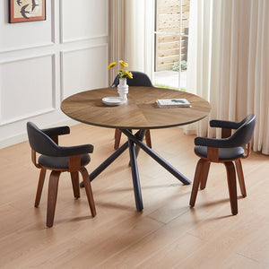 English Elm 53.14'' Round Mdf Walnut Dining Table with Geometric Iron Cross Leg Base for Modern Living W876S00222