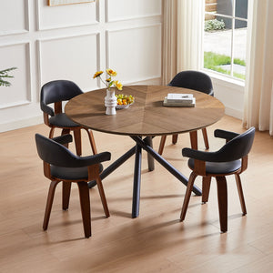 English Elm 53.14'' Round Mdf Walnut Dining Table with Geometric Iron Cross Leg Base for Modern Living W876S00222