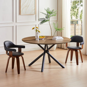 English Elm 53.14'' Round Mdf Walnut Dining Table with Geometric Iron Cross Leg Base for Modern Living W876S00222