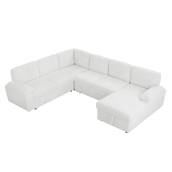 English Elm Oversized Modular Corduroy Sectional Sleeper Sofa with Storage for Living Spaces W876S00233
