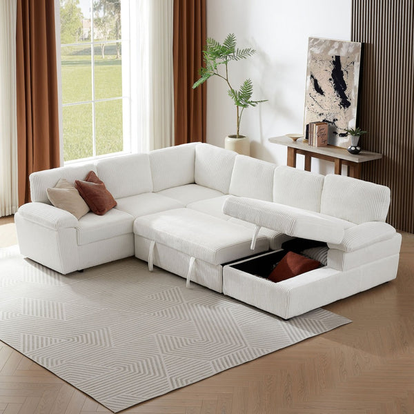 English Elm Oversized Modular Corduroy Sectional Sleeper Sofa with Storage for Living Spaces W876S00233