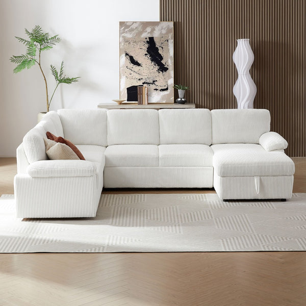 English Elm Oversized Modular Corduroy Sectional Sleeper Sofa with Storage for Living Spaces W876S00233