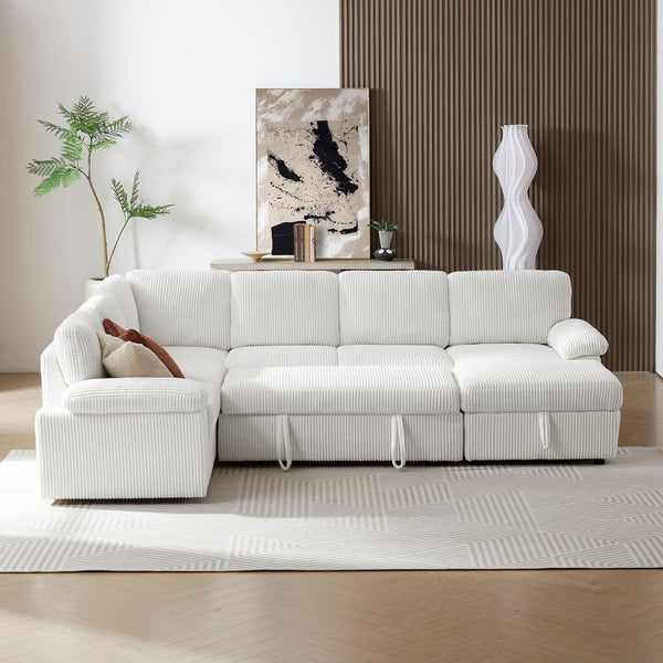 English Elm Oversized Modular Corduroy Sectional Sleeper Sofa with Storage for Living Spaces W876S00233