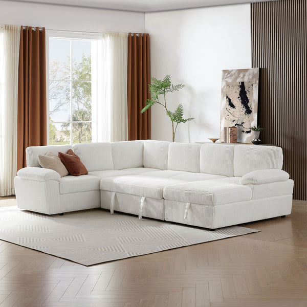 English Elm Oversized Modular Corduroy Sectional Sleeper Sofa with Storage for Living Spaces W876S00233