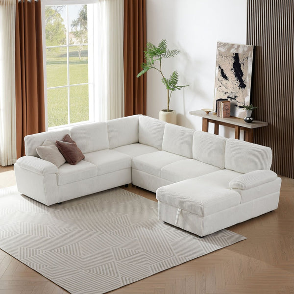 English Elm Oversized Modular Corduroy Sectional Sleeper Sofa with Storage for Living Spaces W876S00233