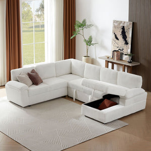 English Elm Oversized Modular Corduroy Sectional Sleeper Sofa with Storage for Living Spaces W876S00233