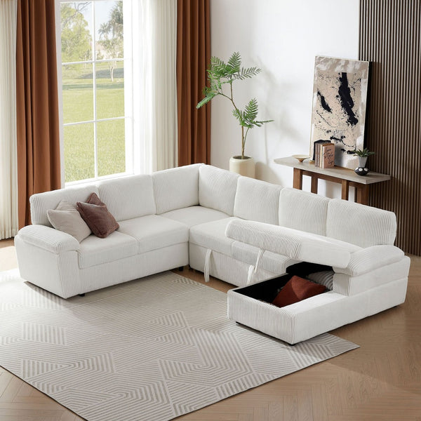 English Elm Oversized Modular Corduroy Sectional Sleeper Sofa with Storage for Living Spaces W876S00233