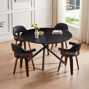 English Elm 47.25'' Round Mdf Coffee Table with Matte Black Iron Cross Legs for Modern Living Rooms W876S00248