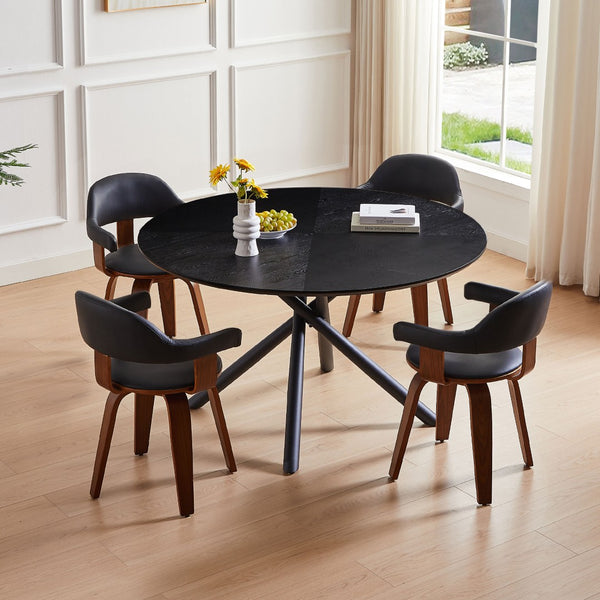 English Elm 47.25'' Round Mdf Coffee Table with Matte Black Iron Cross Legs for Modern Living Rooms W876S00248
