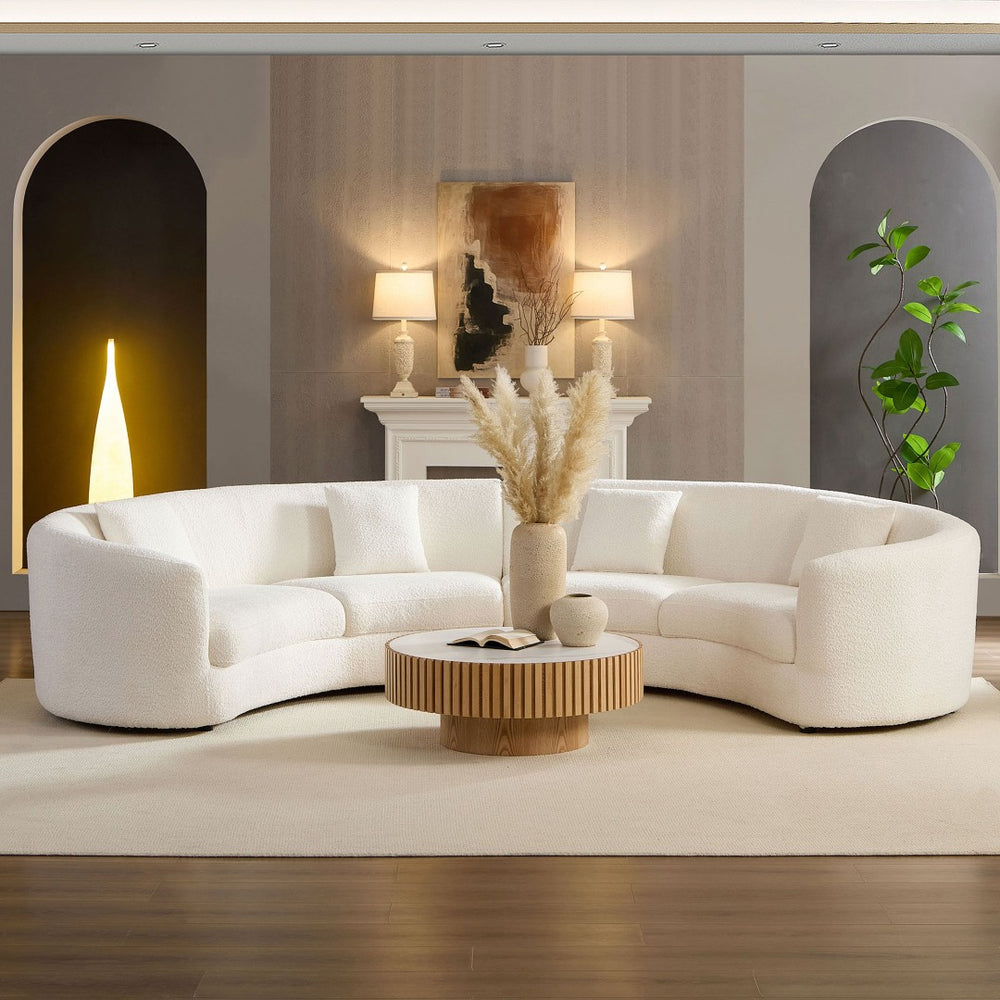English Elm Classic Boucle Modular Sofa Two Piece Curved Tight Back Design for Living Room W876S00325