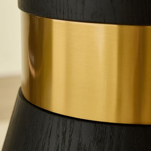 English Elm 47.24'' Round Dining Table Seats Four with Black Mdf Top and Brushed Gold Pedestal Base W876S00344