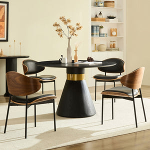 English Elm 47.24'' Round Dining Table Seats Four with Black Mdf Top and Brushed Gold Pedestal Base W876S00344