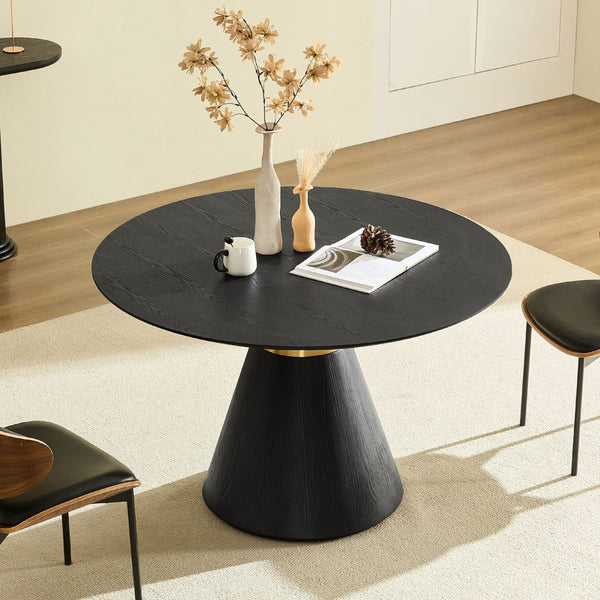 English Elm 47.24'' Round Dining Table Seats Four with Black Mdf Top and Brushed Gold Pedestal Base W876S00344