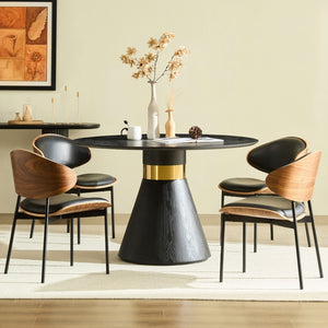 English Elm 47.24'' Round Dining Table Seats Four with Black Mdf Top and Brushed Gold Pedestal Base W876S00344