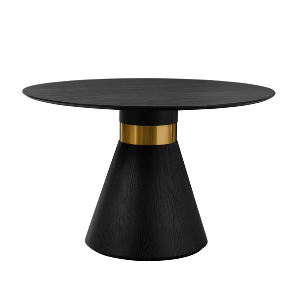 English Elm 47.24'' Round Dining Table Seats Four with Black Mdf Top and Brushed Gold Pedestal Base W876S00344