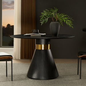 English Elm 47.24'' Round Dining Table Seats Four with Black Mdf Top and Brushed Gold Pedestal Base W876S00344
