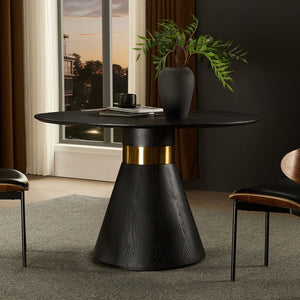 English Elm 47.24'' Round Dining Table Seats Four with Black Mdf Top and Brushed Gold Pedestal Base W876S00344