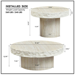 English Elm Set of 2 Faux Stone Fiberglass Nesting Coffee Tables for Modern Living Rooms W876S00345