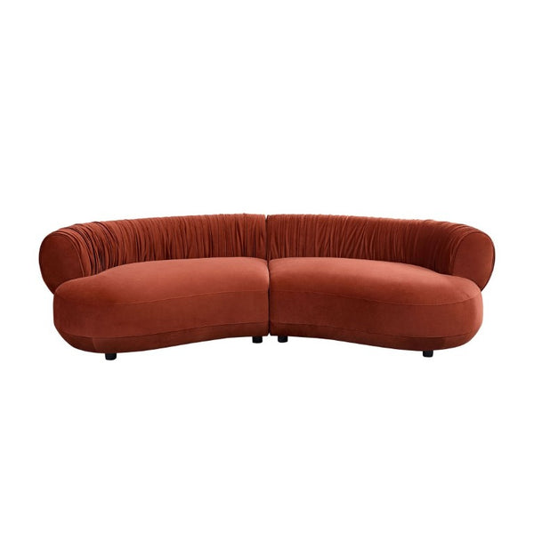 English Elm 102.36 Curved Sectional Sofa Velvet Pleated Arc Silhouette for Modern Living Rooms Orange-Red W876S00353