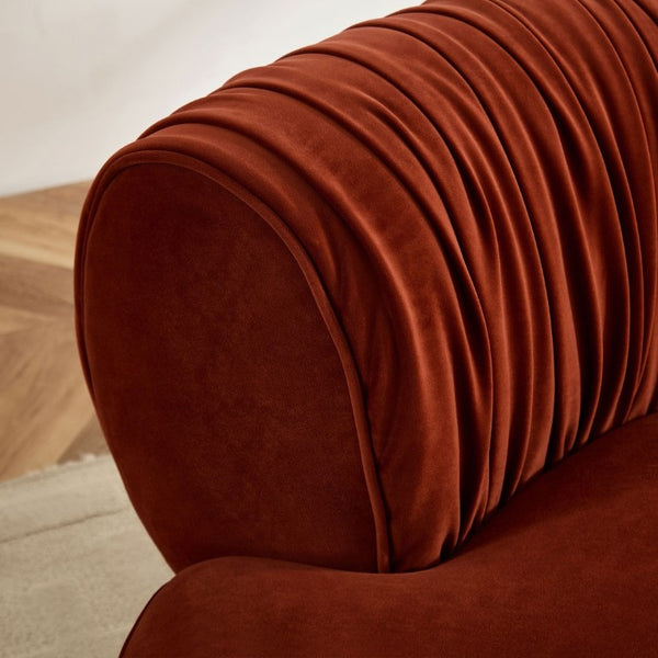 English Elm 102.36 Curved Sectional Sofa Velvet Pleated Arc Silhouette for Modern Living Rooms Orange-Red W876S00353