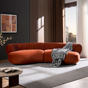 English Elm 102.36 Curved Sectional Sofa Velvet Pleated Arc Silhouette for Modern Living Rooms Orange-Red W876S00353