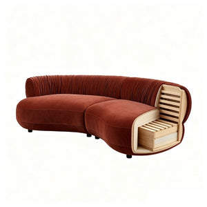 English Elm 102.36 Curved Sectional Sofa Velvet Pleated Arc Silhouette for Modern Living Rooms Orange-Red W876S00353
