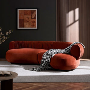 English Elm 102.36 Curved Sectional Sofa Velvet Pleated Arc Silhouette for Modern Living Rooms Orange-Red W876S00353