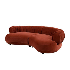 English Elm 102.36 Curved Sectional Sofa Velvet Pleated Arc Silhouette for Modern Living Rooms Orange-Red W876S00353