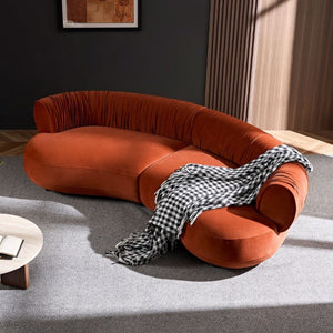 English Elm 102.36 Curved Sectional Sofa Velvet Pleated Arc Silhouette for Modern Living Rooms Orange-Red W876S00353