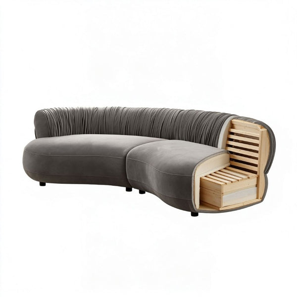 English Elm 102.36 Curved Sectional Sofa Velvet Pleated Arc Silhouette for Modern Living Rooms Gray W876S00354
