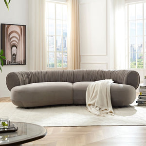 English Elm 102.36 Curved Sectional Sofa Velvet Pleated Arc Silhouette for Modern Living Rooms Gray W876S00354