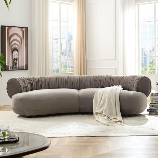 English Elm 102.36 Curved Sectional Sofa Velvet Pleated Arc Silhouette for Modern Living Rooms Gray W876S00354