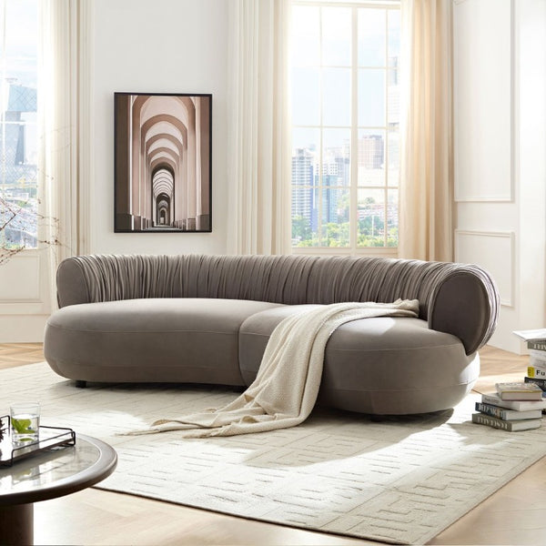 English Elm 102.36 Curved Sectional Sofa Velvet Pleated Arc Silhouette for Modern Living Rooms Gray W876S00354