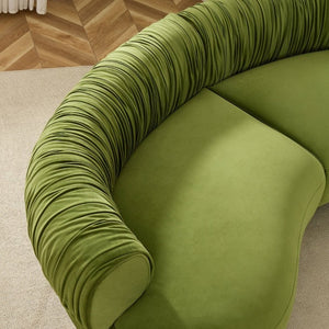 English Elm 102.36 Curved Sectional Sofa Velvet Pleated Arc Silhouette for Modern Living Rooms Green W876S00355