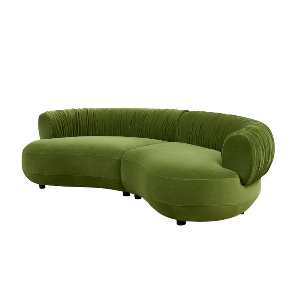 English Elm 102.36 Curved Sectional Sofa Velvet Pleated Arc Silhouette for Modern Living Rooms Green W876S00355