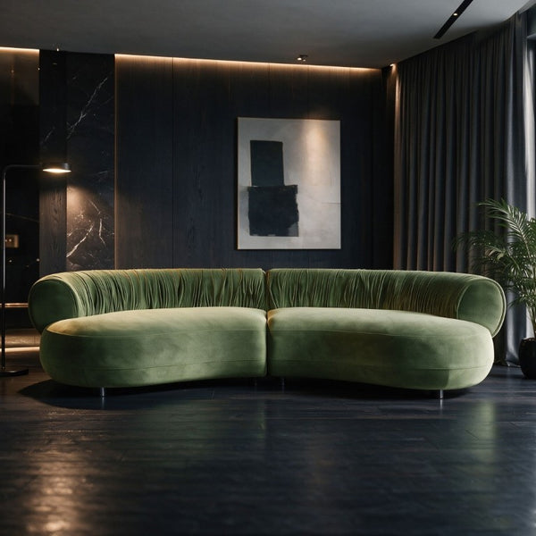 English Elm 102.36 Curved Sectional Sofa Velvet Pleated Arc Silhouette for Modern Living Rooms Green W876S00355