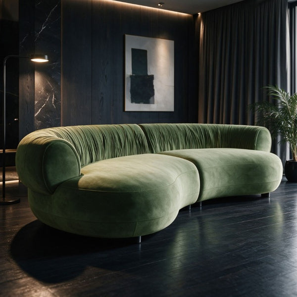 English Elm 102.36 Curved Sectional Sofa Velvet Pleated Arc Silhouette for Modern Living Rooms Green W876S00355