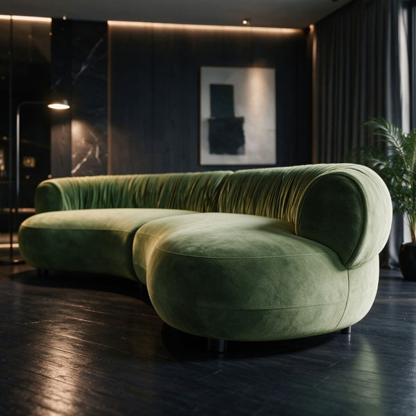 English Elm 102.36 Curved Sectional Sofa Velvet Pleated Arc Silhouette for Modern Living Rooms Green W876S00355