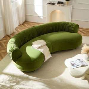 English Elm 102.36 Curved Sectional Sofa Velvet Pleated Arc Silhouette for Modern Living Rooms Green W876S00355