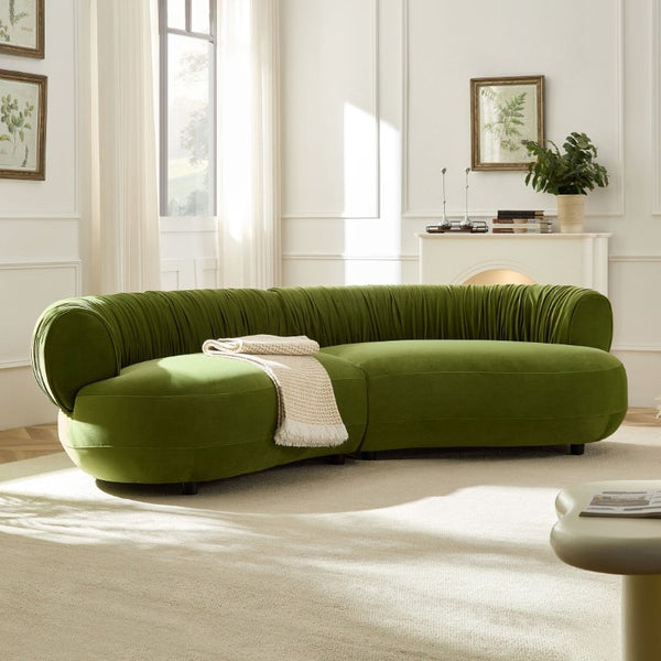 English Elm 102.36 Curved Sectional Sofa Velvet Pleated Arc Silhouette for Modern Living Rooms Green W876S00355