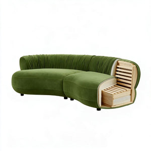 English Elm 102.36 Curved Sectional Sofa Velvet Pleated Arc Silhouette for Modern Living Rooms Green W876S00355