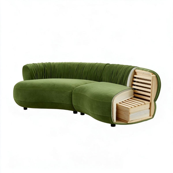 English Elm 102.36 Curved Sectional Sofa Velvet Pleated Arc Silhouette for Modern Living Rooms Green W876S00355