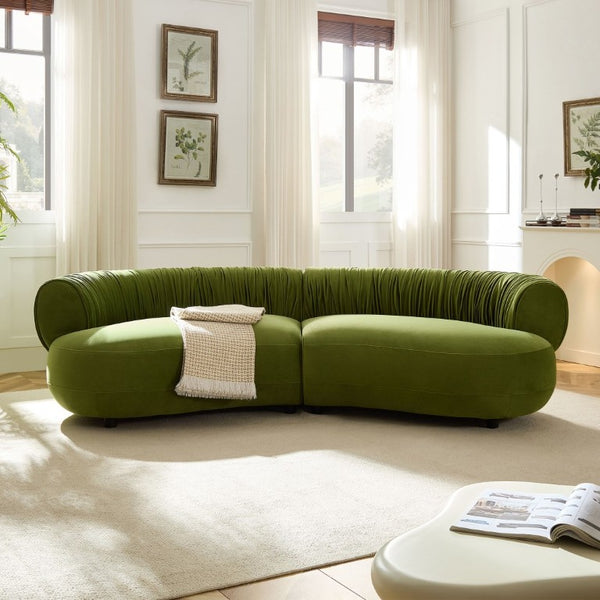 English Elm 102.36 Curved Sectional Sofa Velvet Pleated Arc Silhouette for Modern Living Rooms Green W876S00355