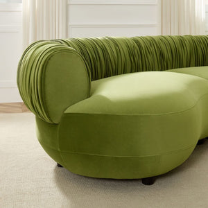 English Elm 102.36 Curved Sectional Sofa Velvet Pleated Arc Silhouette for Modern Living Rooms Green W876S00355