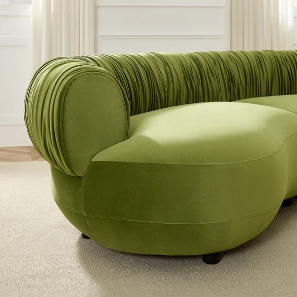 English Elm 102.36 Curved Sectional Sofa Velvet Pleated Arc Silhouette for Modern Living Rooms Green W876S00355